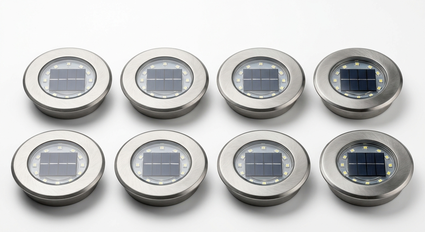 product-solar-decking-lights Solar decking lights set of 8 recessed LED step lights IP67 waterproof warm white